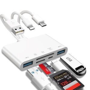 White Multi-Port USB Card Reader 5 In 1 Adapter USB 3.0 OTG SD Card Reader